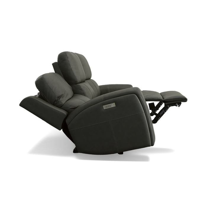 Linden Charcoal Leather Power Reclining Sofa with Power Headrests & Lumbar