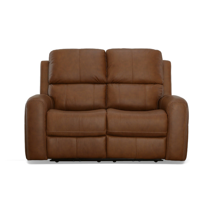 Linden Caramel Leather Power Reclining Loveseat with Power Headrests & Lumbar