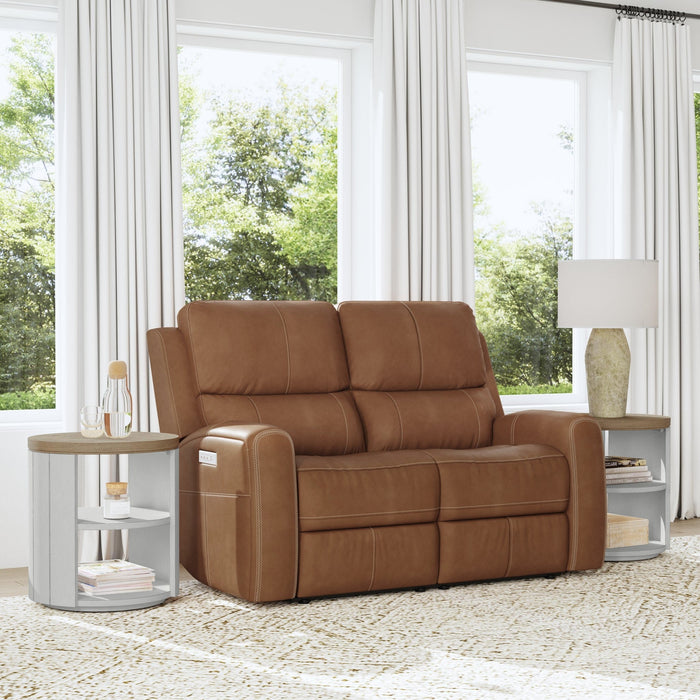 Linden Caramel Leather Power Reclining Loveseat with Power Headrests & Lumbar