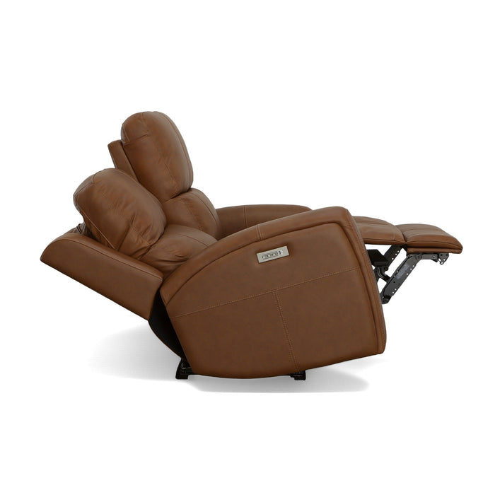 Linden Caramel Leather Power Reclining Loveseat with Power Headrests & Lumbar