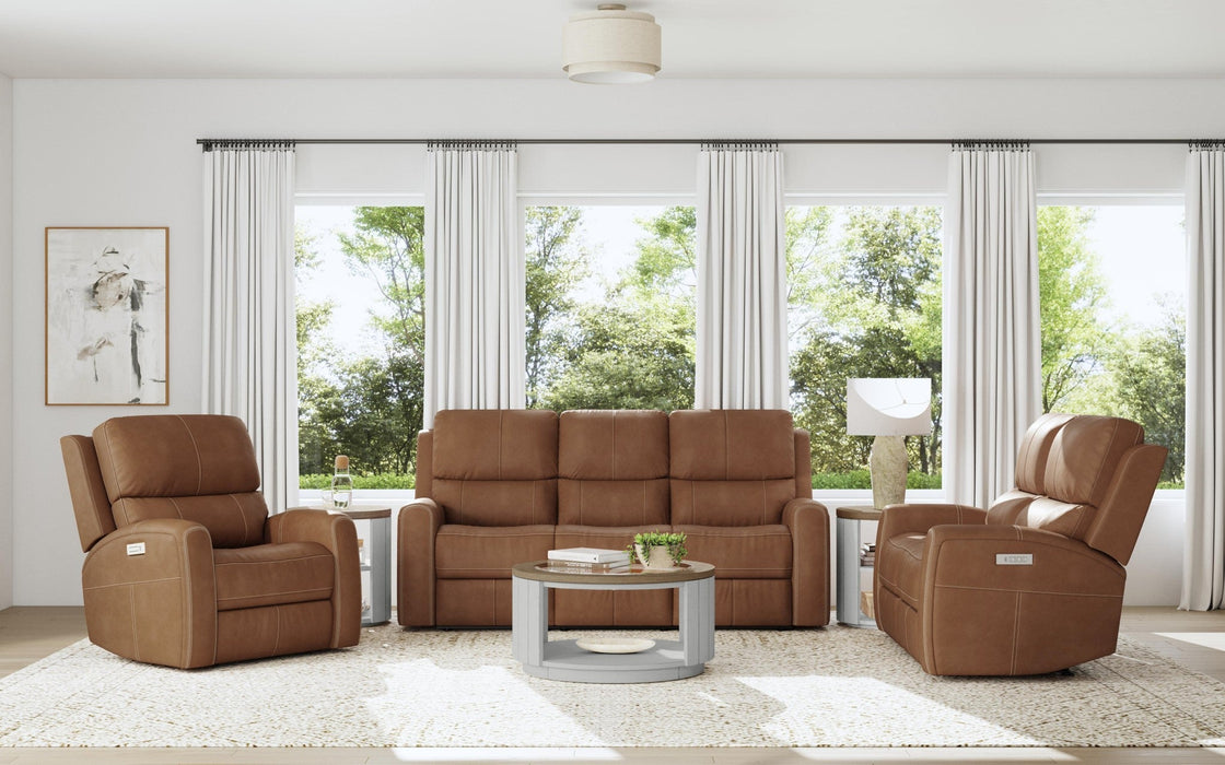 Linden Caramel Leather Power Reclining Loveseat with Power Headrests & Lumbar