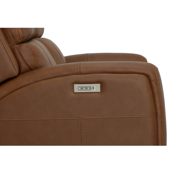 Linden Caramel Leather Power Reclining Loveseat with Power Headrests & Lumbar