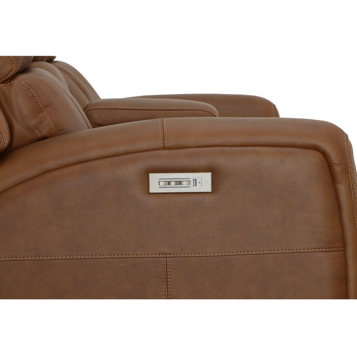 Linden Caramel Leather Power Reclining Loveseat with Console & Power Headrests & Lumbar