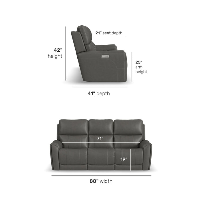 Carter Smoke Fabric Power Reclining Sofa with Console & Power Headrests & Lumbar
