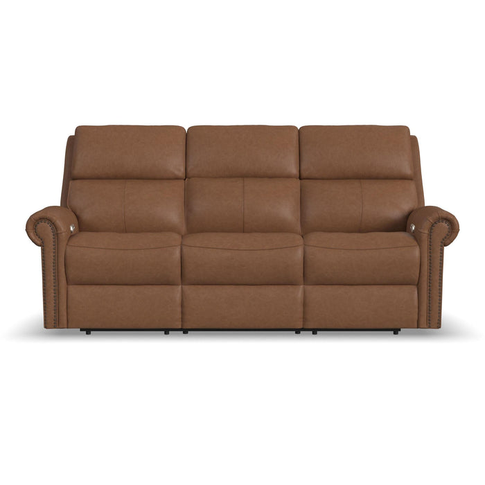 Bernard Leather Power Reclining Sofa with Console, Power Headrests & Lumbar