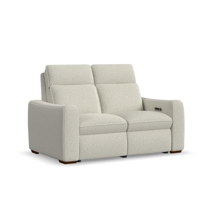 Ava Silver Sand Fabric Power Reclining Loveseat with Power Headrest & Lumbar