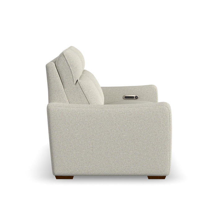 Ava Silver Sand Fabric Power Reclining Loveseat with Power Headrest & Lumbar