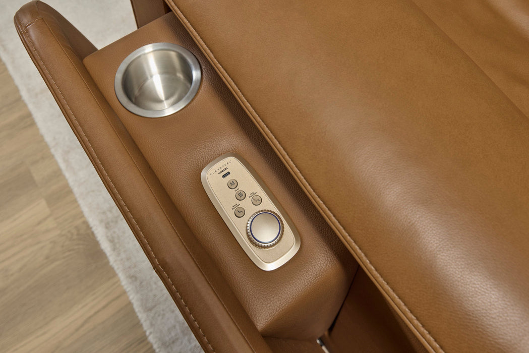 Ziggy Camel Leather Power Reclining Sofa with Power Headrest, Lumbar, Heat & Massage