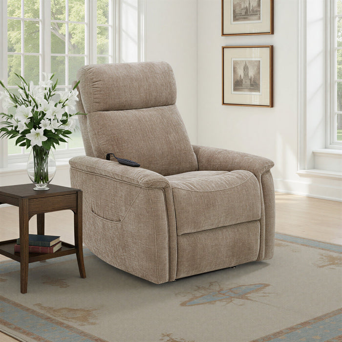 Luma Sable Fabric Power Lift Recliner with Power Headrest, Lumbar, Heat & Massage