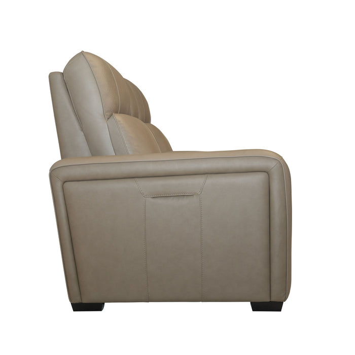 Sense Greige Leather Power Reclining Loveseat with Console, Power Headrest, Lumbar & Pulse