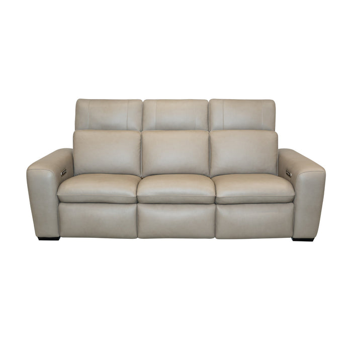 Sense Greige Leather Power Reclining Sofa with Power Headrest, Lumbar & Pulse