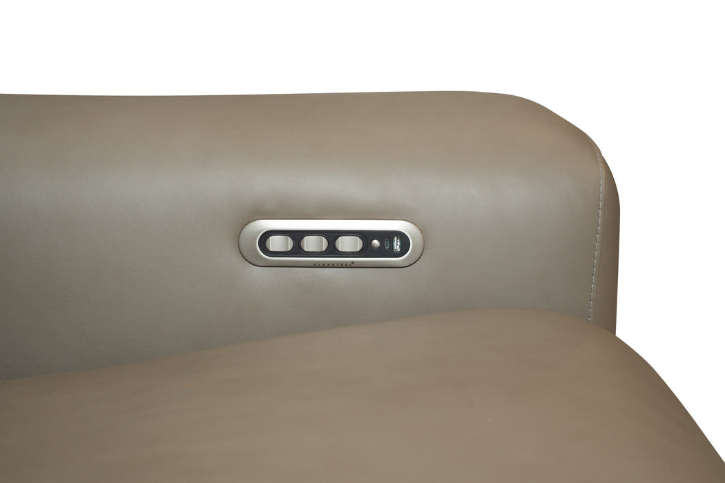Sense Greige Leather Power Reclining Loveseat with Console, Power Headrest, Lumbar & Pulse