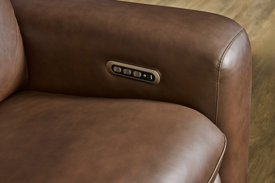 Sense Espresso Leather Power Reclining Loveseat with Console, Power Headrest, Lumbar & Pulse