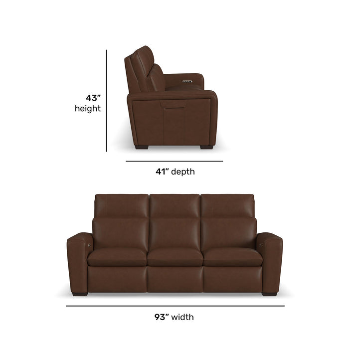 Sense Espresso Leather Power Reclining Sofa with Power Headrest, Lumbar & Pulse