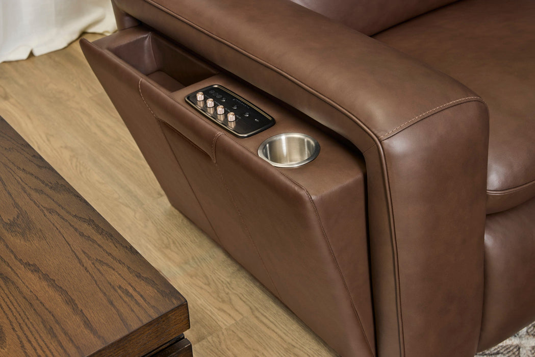 Sense Espresso Leather Power Reclining Sofa with Power Headrest, Lumbar & Pulse