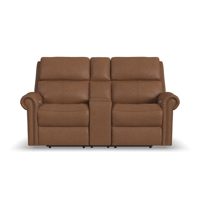 Bernard Leather Power Reclining Loveseat with Console, Power Headrests & Lumbar