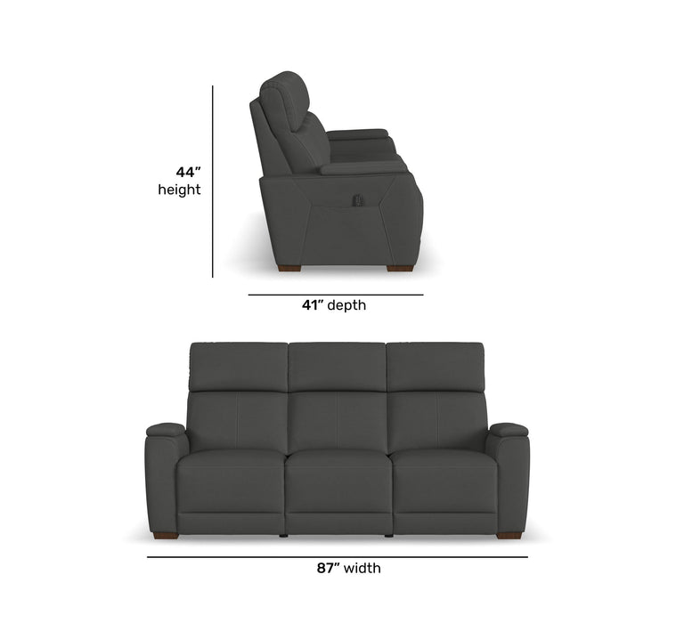 Vibe Coal Fabric Power Reclining Sofa with Console, Power Headrest, Lumbar, Heat, Massage & Pulse