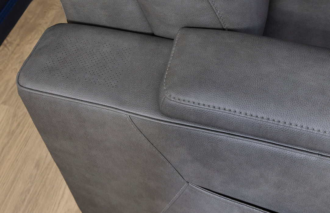 Vibe Coal Fabric Power Reclining Sofa with Console, Power Headrest, Lumbar, Heat, Massage & Pulse