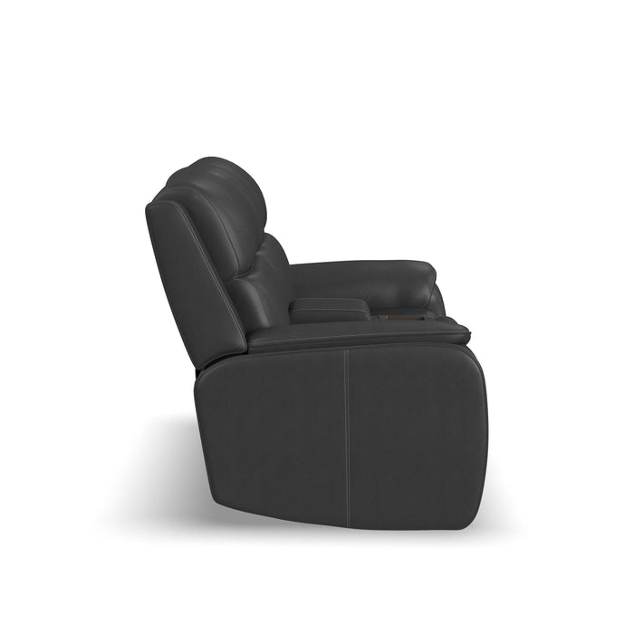 Ziggy Iron Leather Power Reclining Loveseat with Console, Power Headrest, Lumbar, Heat & Massage