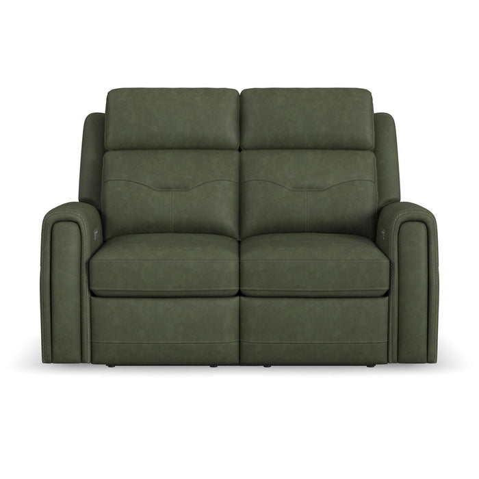 Felix Forest Green Leather Power Reclining Loveseat with Power Headrest, Lumbar, Heat & Massage