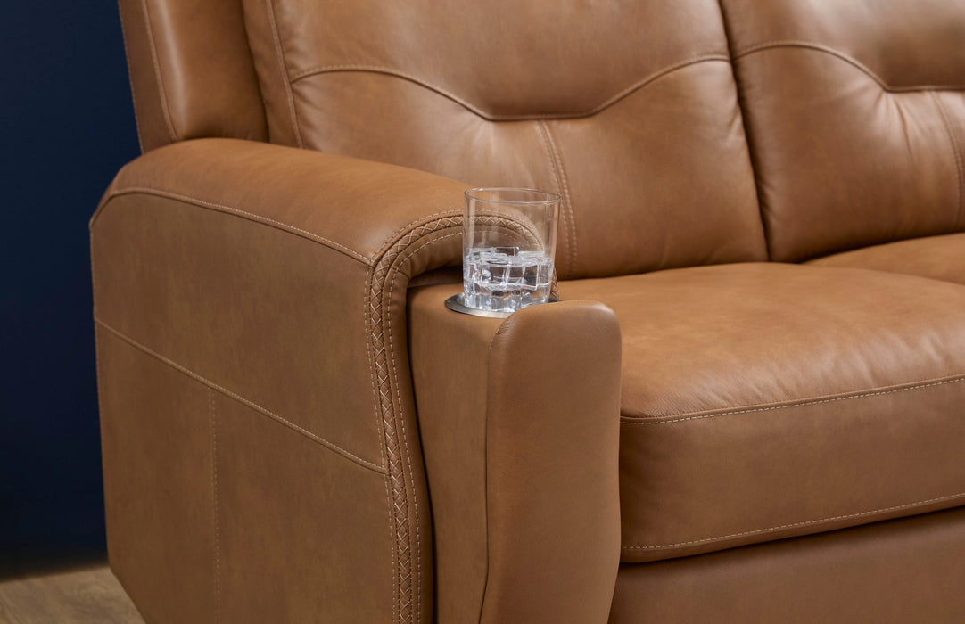 Felix Toasted Almond Leather Power Reclining Sofa with Power Headrest, Lumbar, Heat & Massage