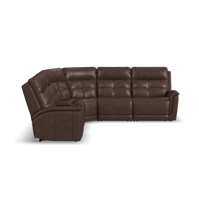 Ranger Rustic Brown Leather Power Reclining Sectional with Power Headrest, Lumbar and Heat, Massage
