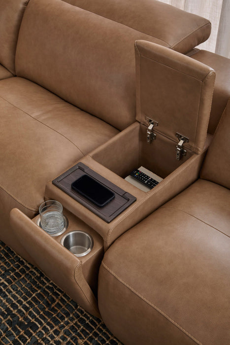 Camden Dusty Taupe Leather Power Reclining Sectional with Power Headrest