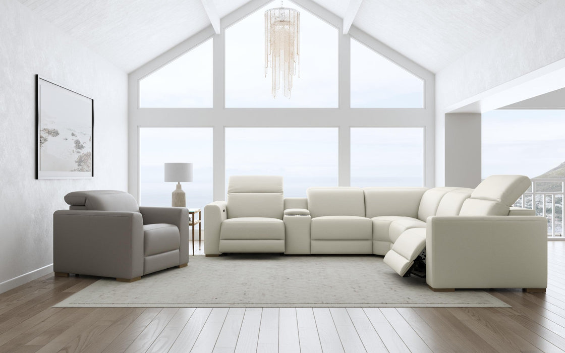 Aurora Coconut Milk Leather Power Reclining Sectional with Power Headrests