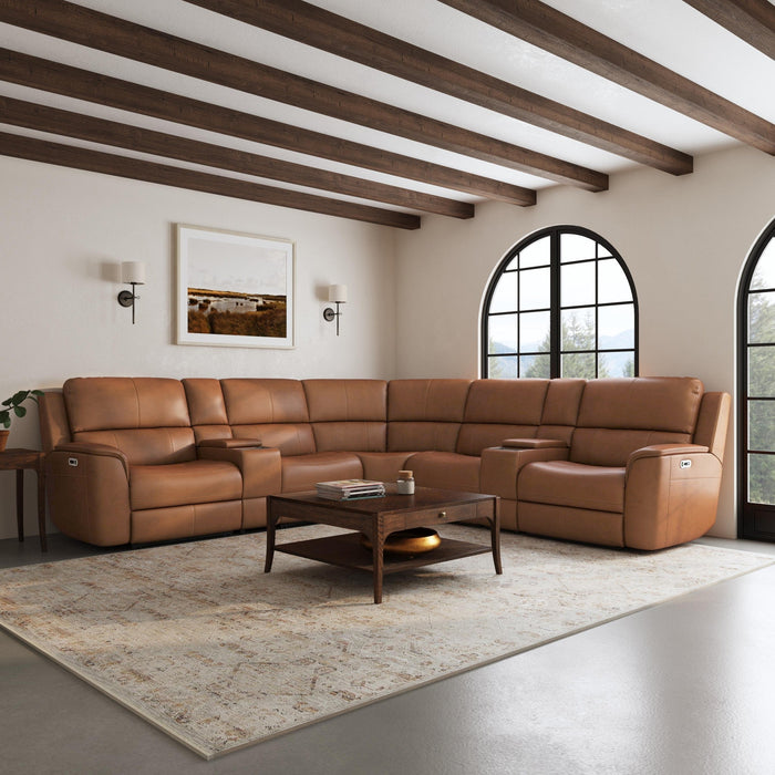 Henry Caramel Leather Power Reclining Sectional with Power Headrests & Lumbar