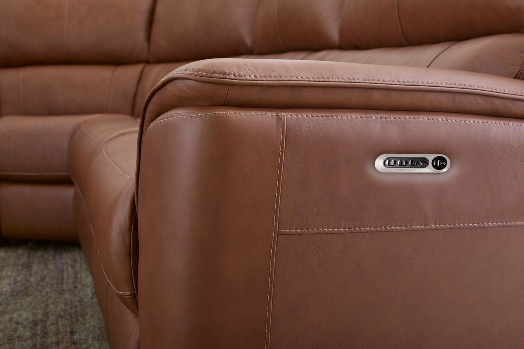 Henry Caramel Leather Power Reclining Sectional with Power Headrests & Lumbar