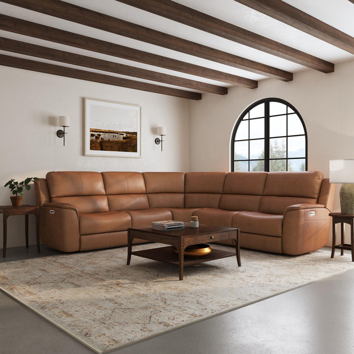 Henry Caramel Leather Power Reclining Sectional with Power Headrests & Lumbar
