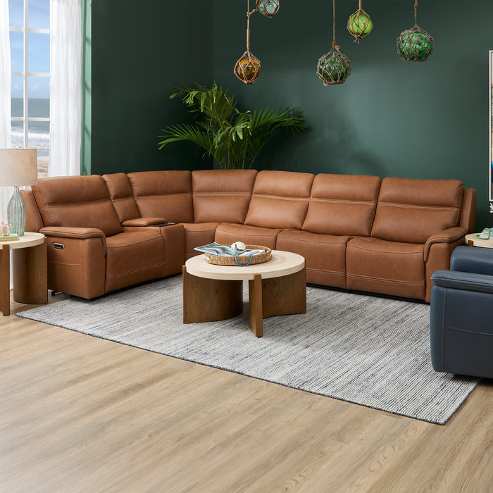 Sawyer Harvest Leather Power Reclining Sectional with Power Headrests & Lumbar