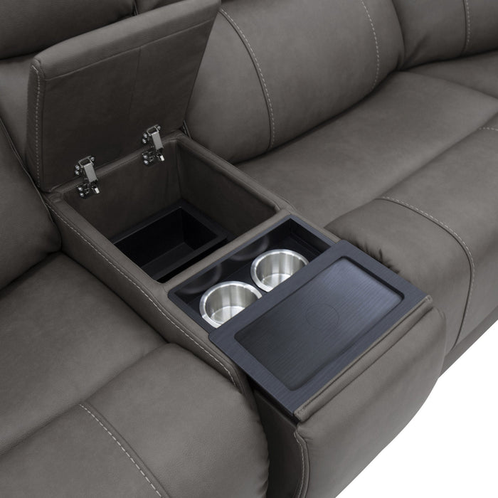 Carter Smoke Fabric Power Reclining Sectional with Power Headrests & Lumbar