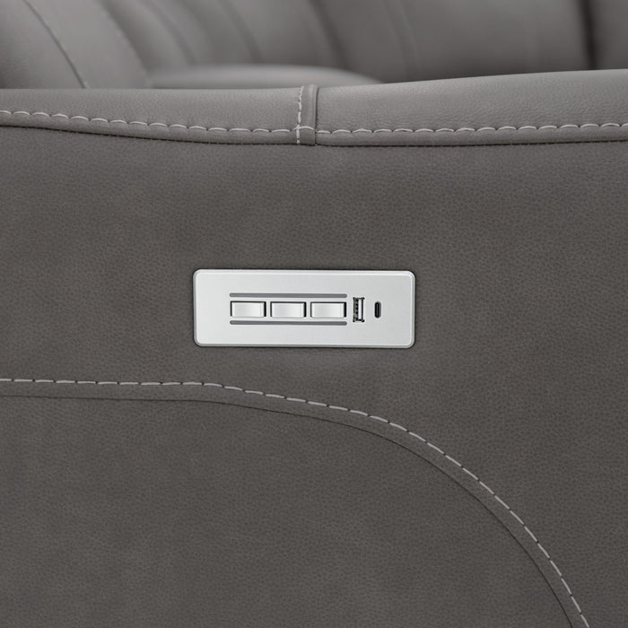 Carter Smoke Fabric Power Reclining Sectional with Power Headrests & Lumbar