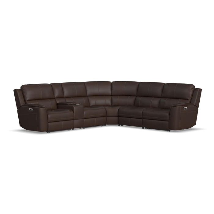 Henry Burnt Umber Leather Power Reclining Sectional with Power Headrest & Lumbar