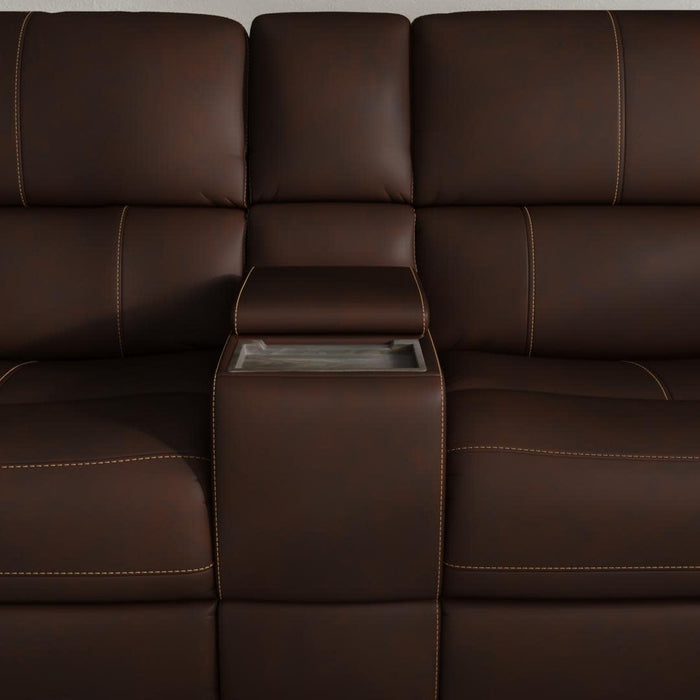 Henry Burnt Umber Leather Power Reclining Sectional with Power Headrest & Lumbar