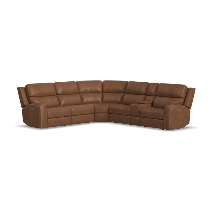 Linden Caramel Leather Power Reclining Sectional with Power Headrests & Lumbar