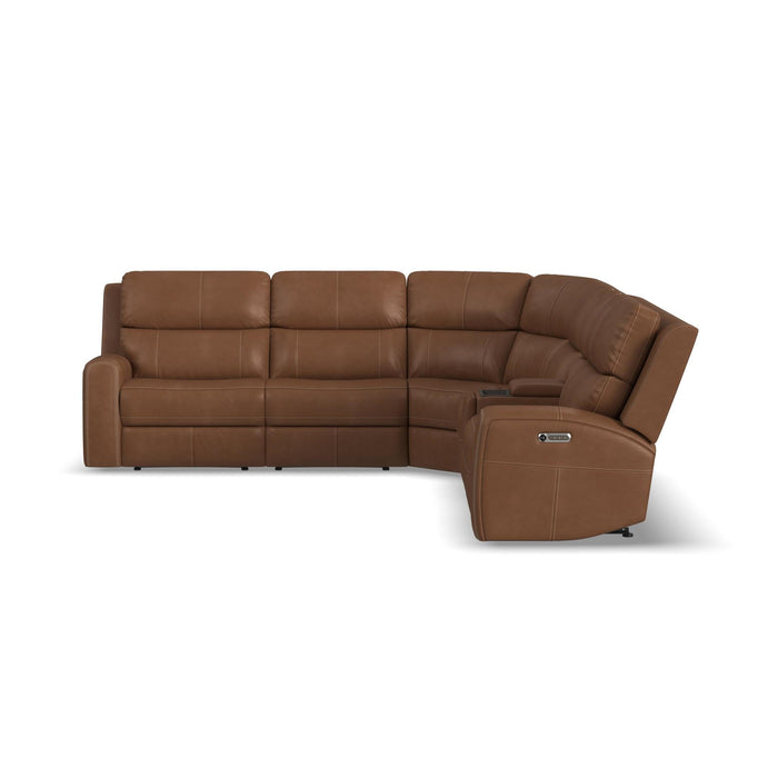 Linden Caramel Leather Power Reclining Sectional with Power Headrests & Lumbar