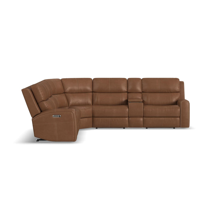 Linden Caramel Leather Power Reclining Sectional with Power Headrests & Lumbar