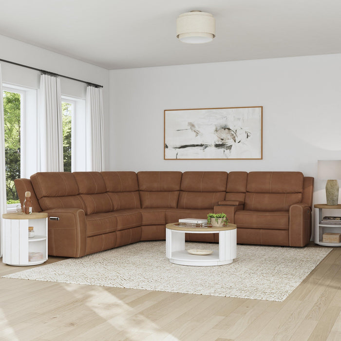 Linden Caramel Leather Power Reclining Sectional with Power Headrests & Lumbar
