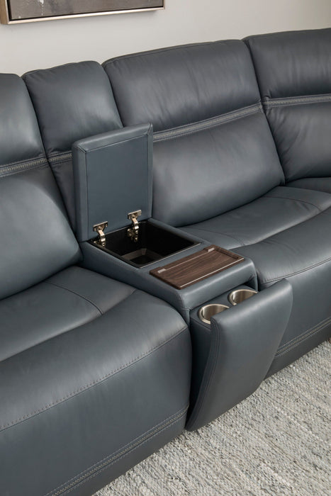 Sawyer Marine Leather Power Reclining Sectional with Power Headrests & Lumbar