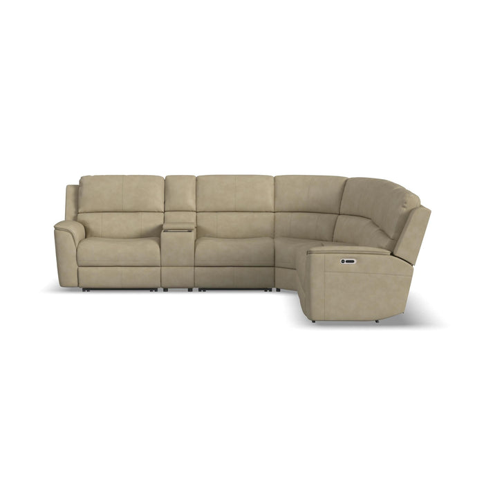 Henry Beige Leather Power Reclining Sectional with Power Headrest & Lumbar