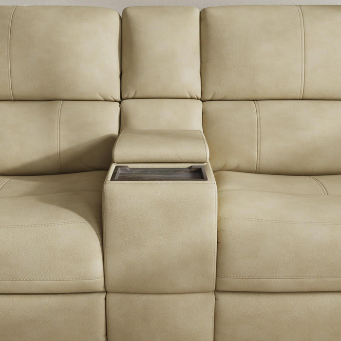 Henry Beige Leather Power Reclining Sectional with Power Headrest & Lumbar