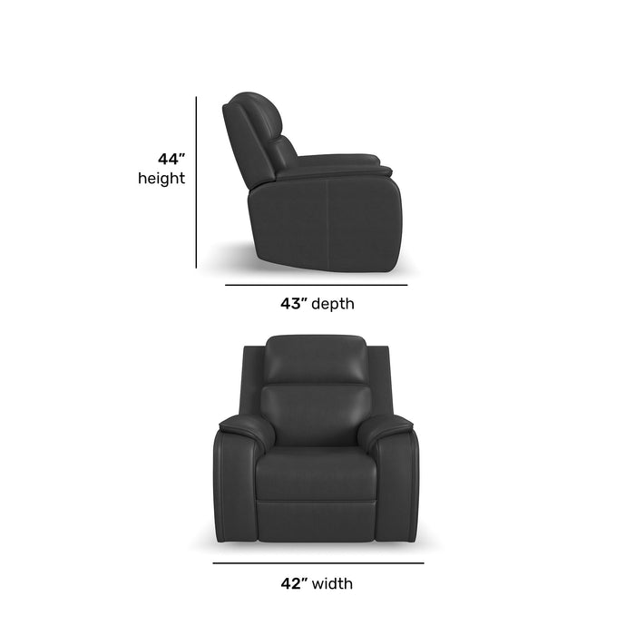 Ziggy Iron Leather Power Recliner with Power Headrest, Lumbar, Heat & Massage