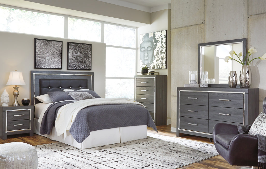 Lodanna Queen/Full Upholstered Panel Headboard with Mirrored Dresser, Chest and Nightstand
